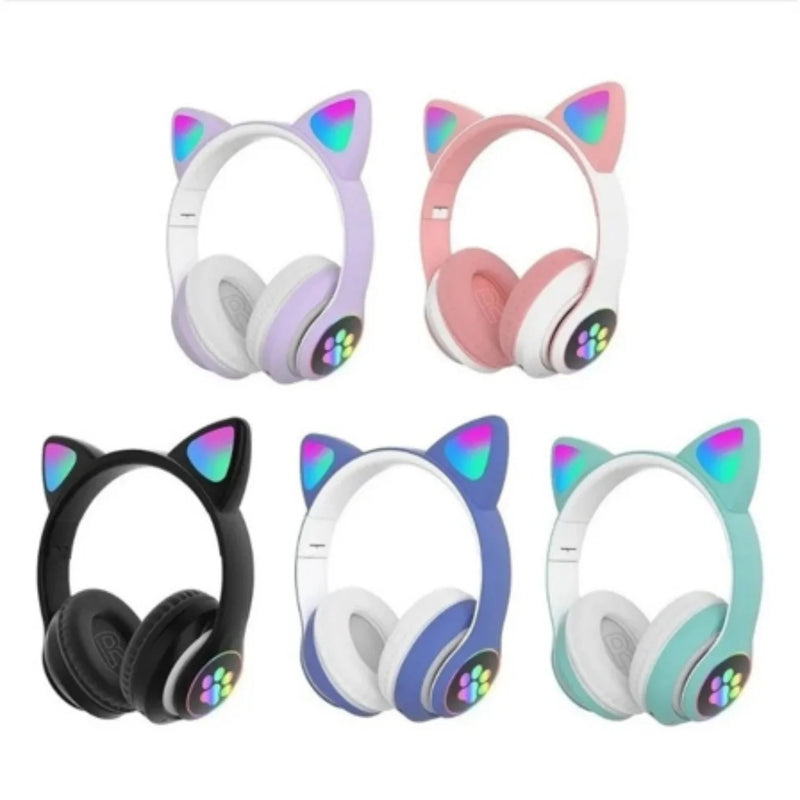 Fone de Ouvido Gatinho Bluetooth 5.0 com LED