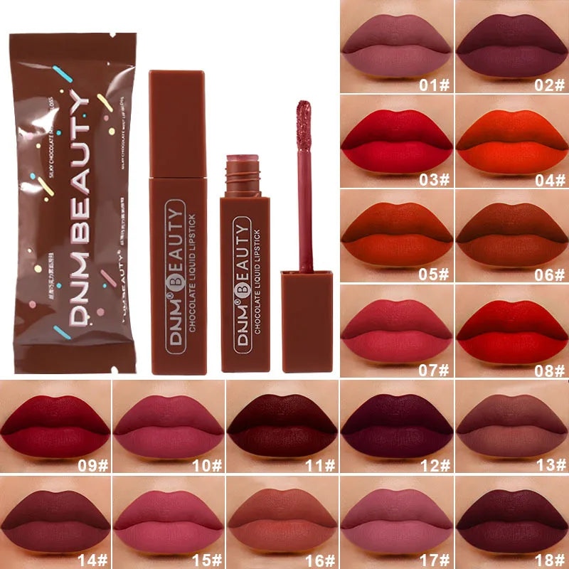 Batom Longa Duração Chocolate Brilho Labial Matte Lip Glaze Creme Batom Líquido Maquiagem Beleza Antiaderente Copo À Prova D'Água Cosmético