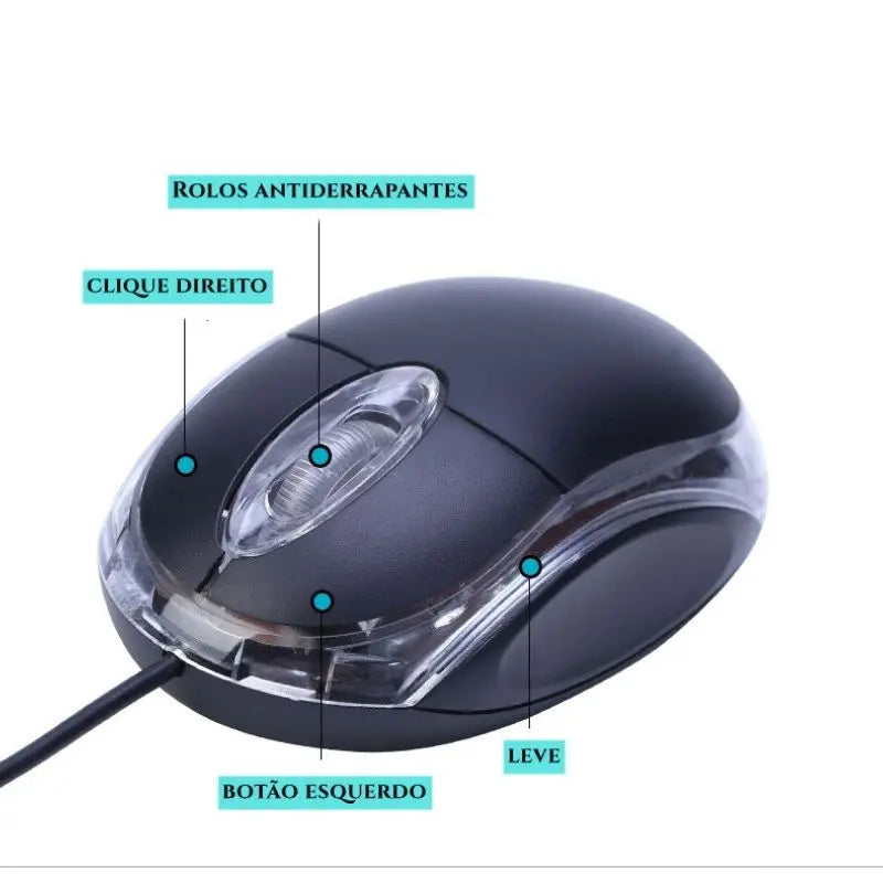 Mouse com Fio LED - Ergonomia e Estilo com Conexão USB