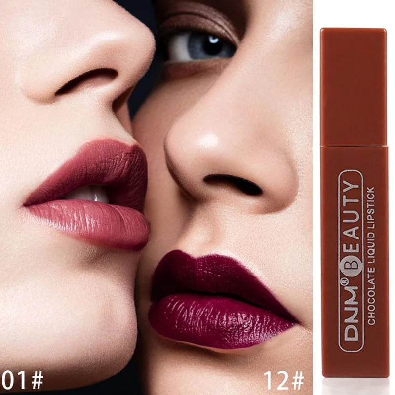 Batom Longa Duração Chocolate Brilho Labial Matte Lip Glaze Creme Batom Líquido Maquiagem Beleza Antiaderente Copo À Prova D'Água Cosmético